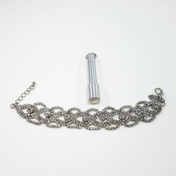 Charming Charlie's Lacy Clear Rhinestone Silver Tone Bracelet, 8 Inches - Picture 8 of 8